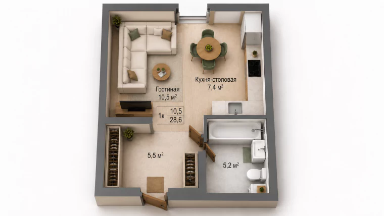 Планировка 28,6 м²