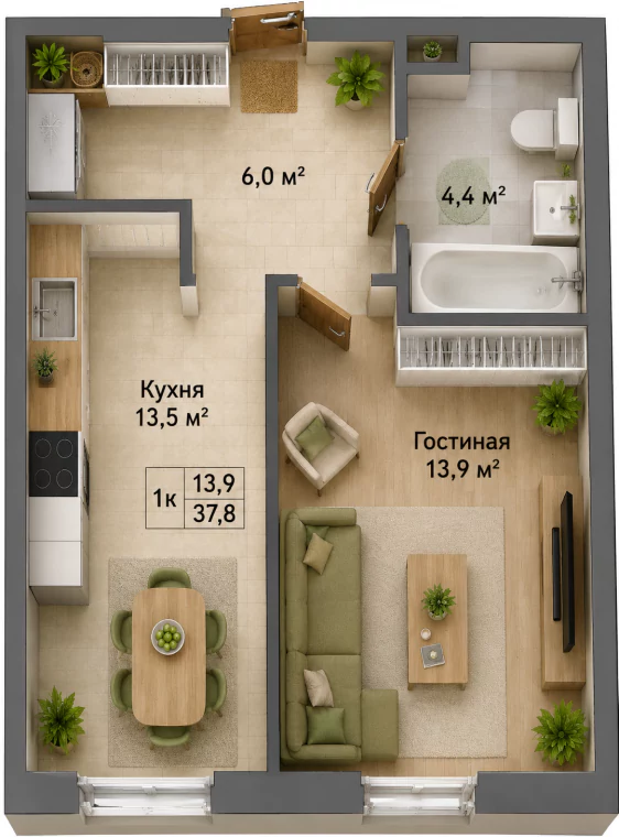 Планировка 37,8 м²