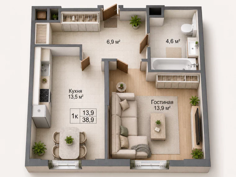 Планировка 38,9 м²