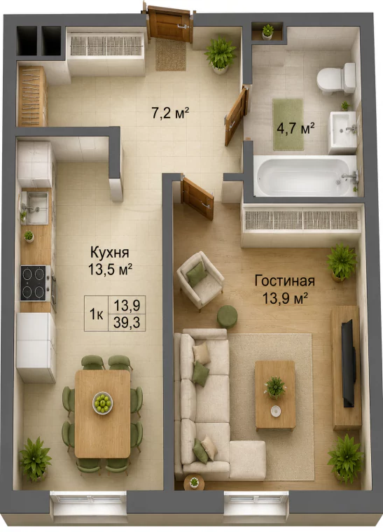 Планировка 39,3 м²