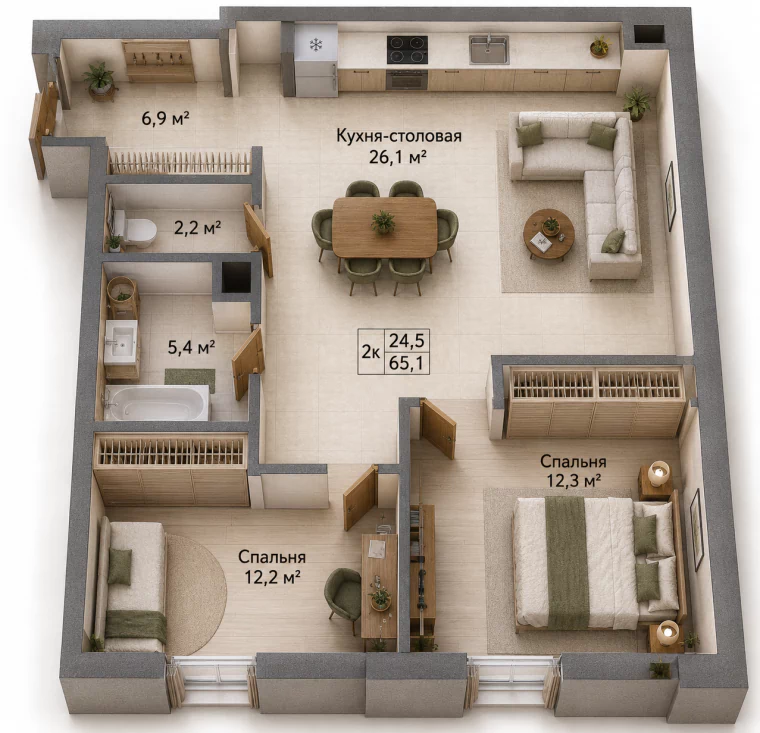 Планировка 65,1 м²