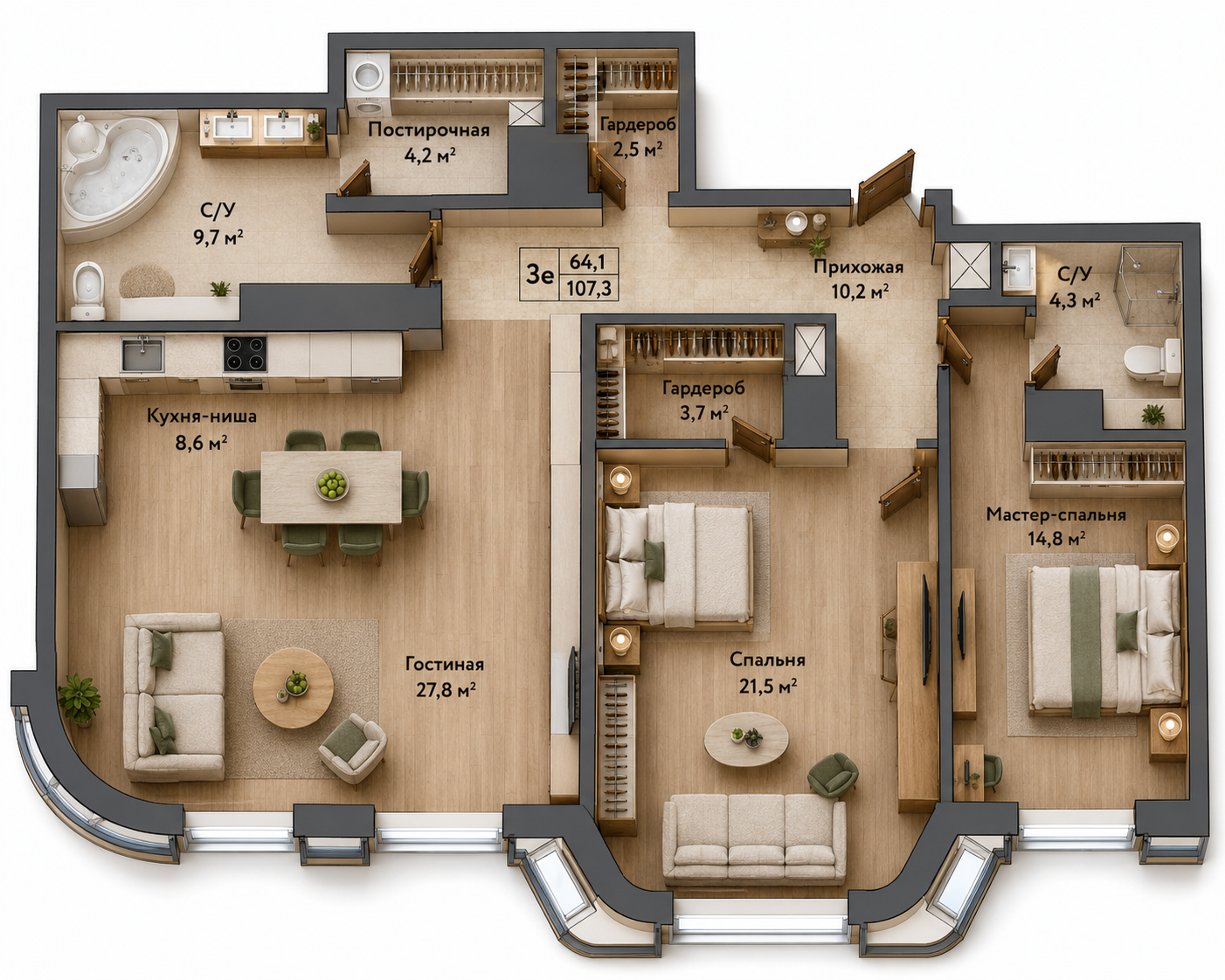 Планировка 107,3 м²