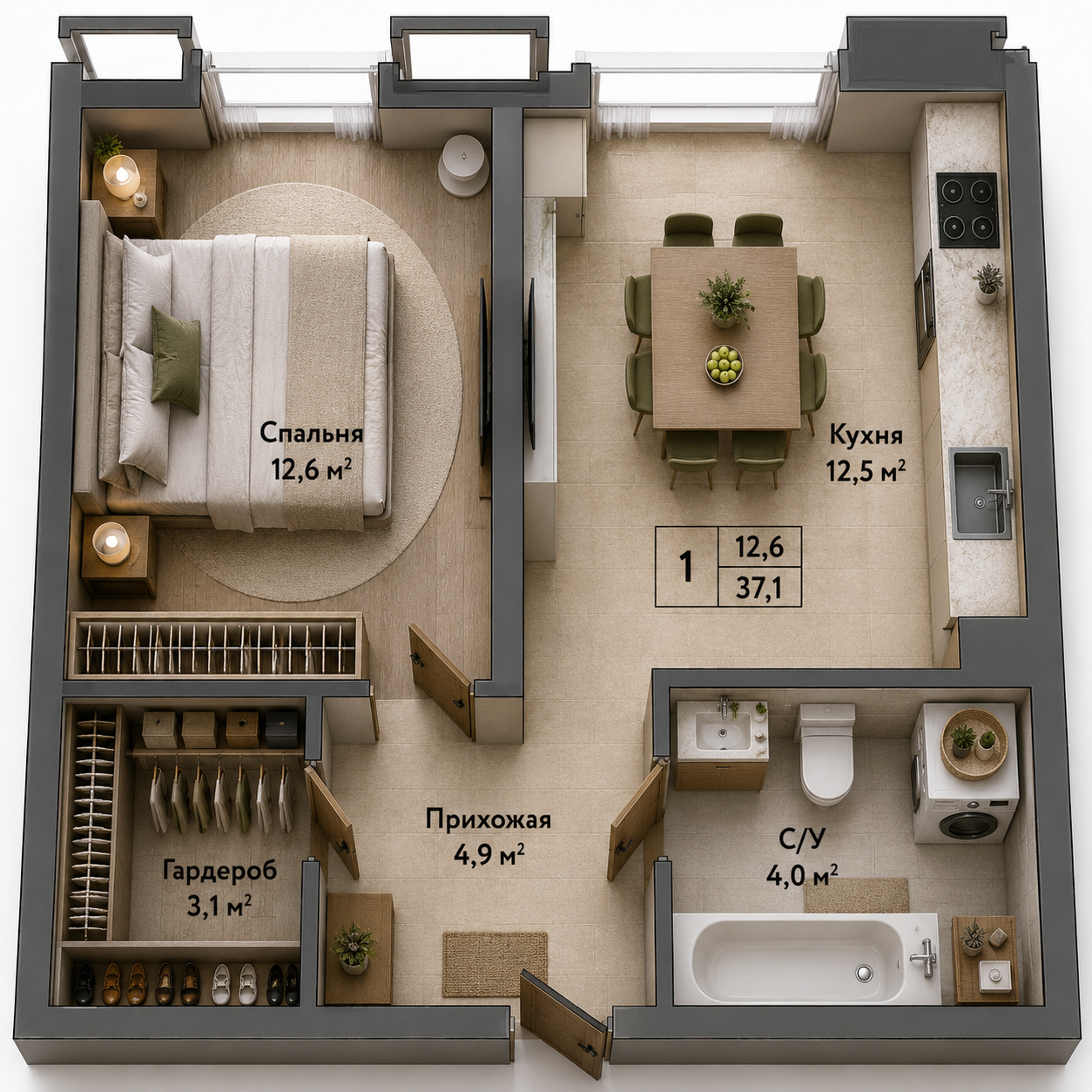 Планировка 37,1 м²