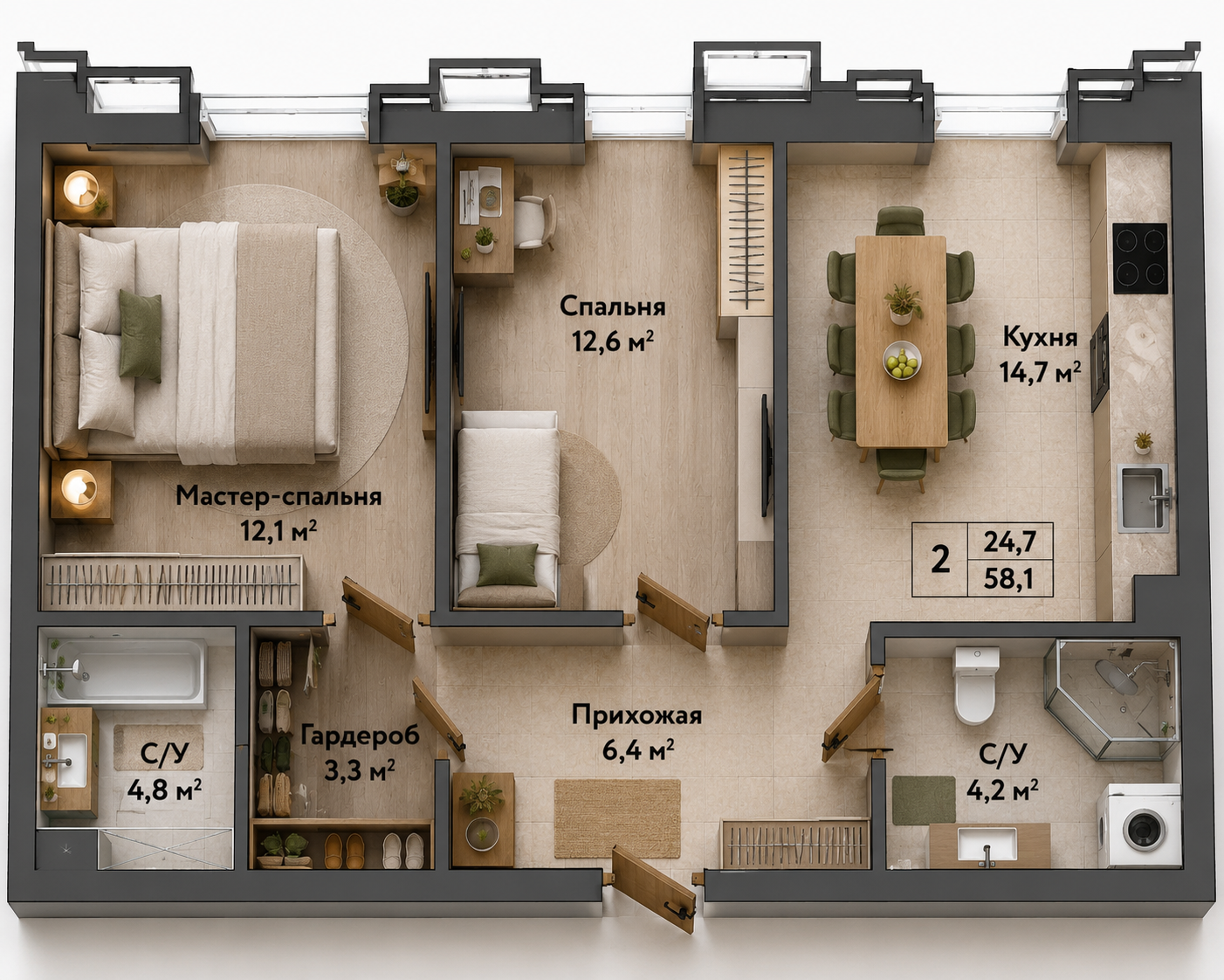Планировка 58,1 м²