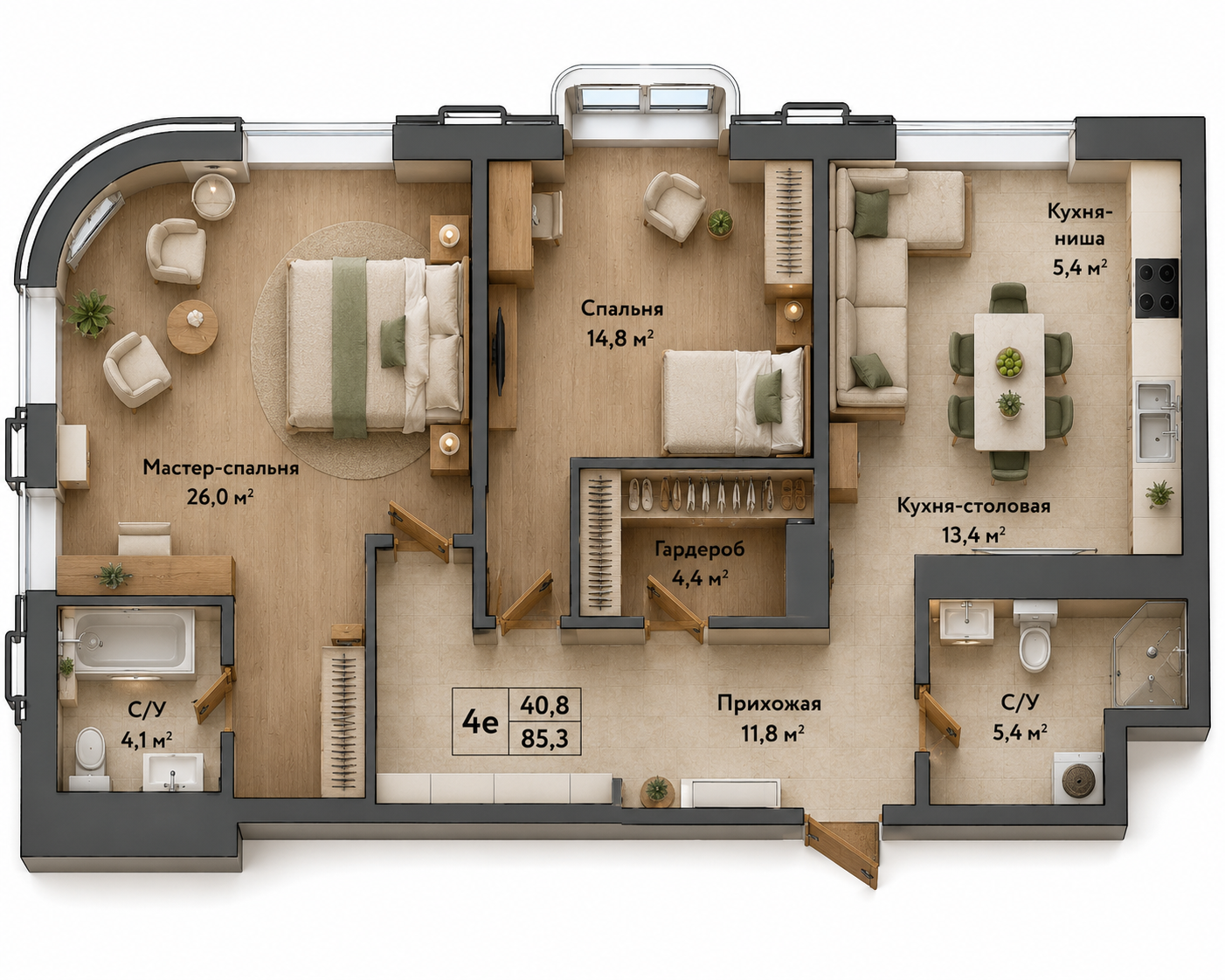 Планировка 85,3 м²