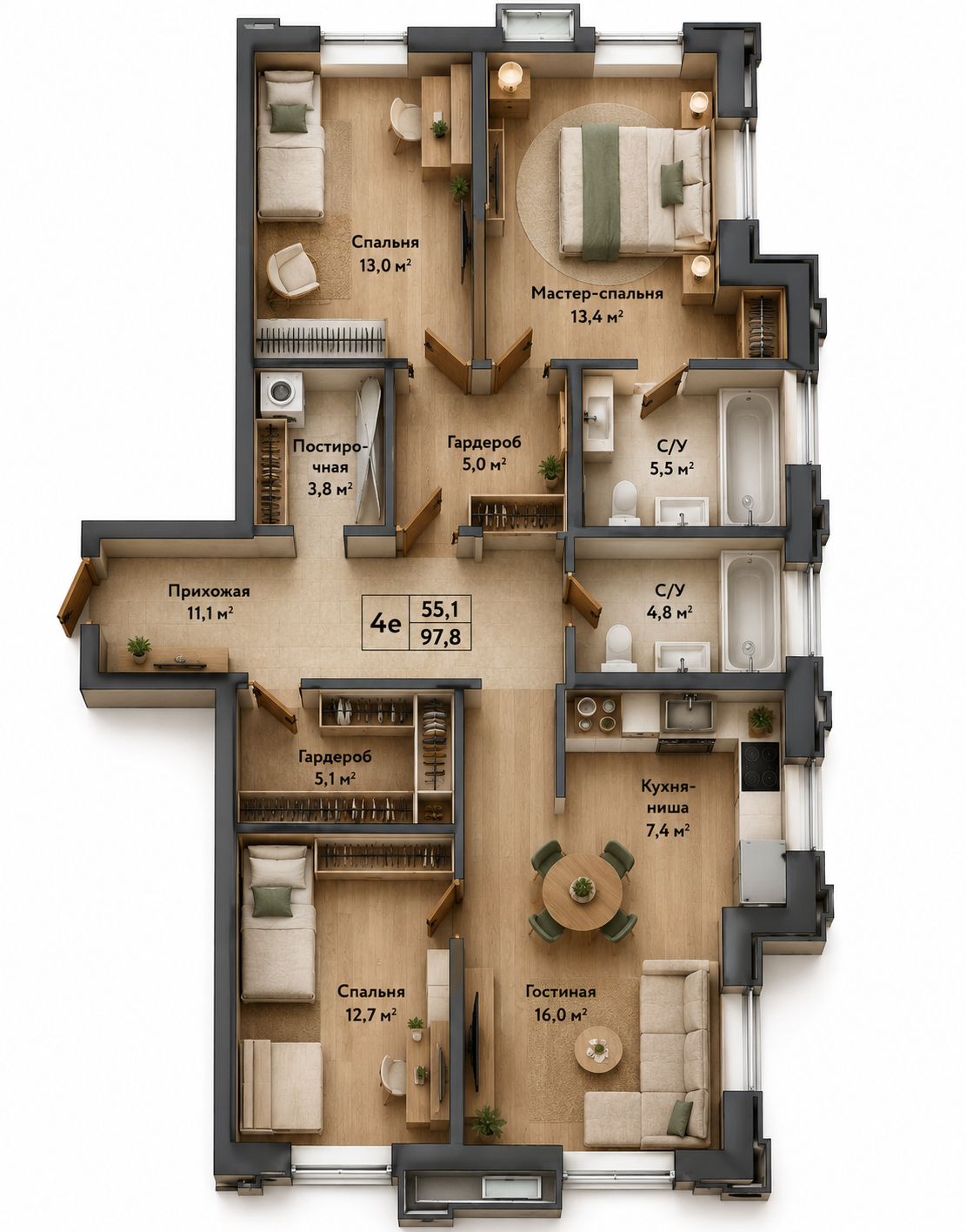 Планировка 97,8 м²