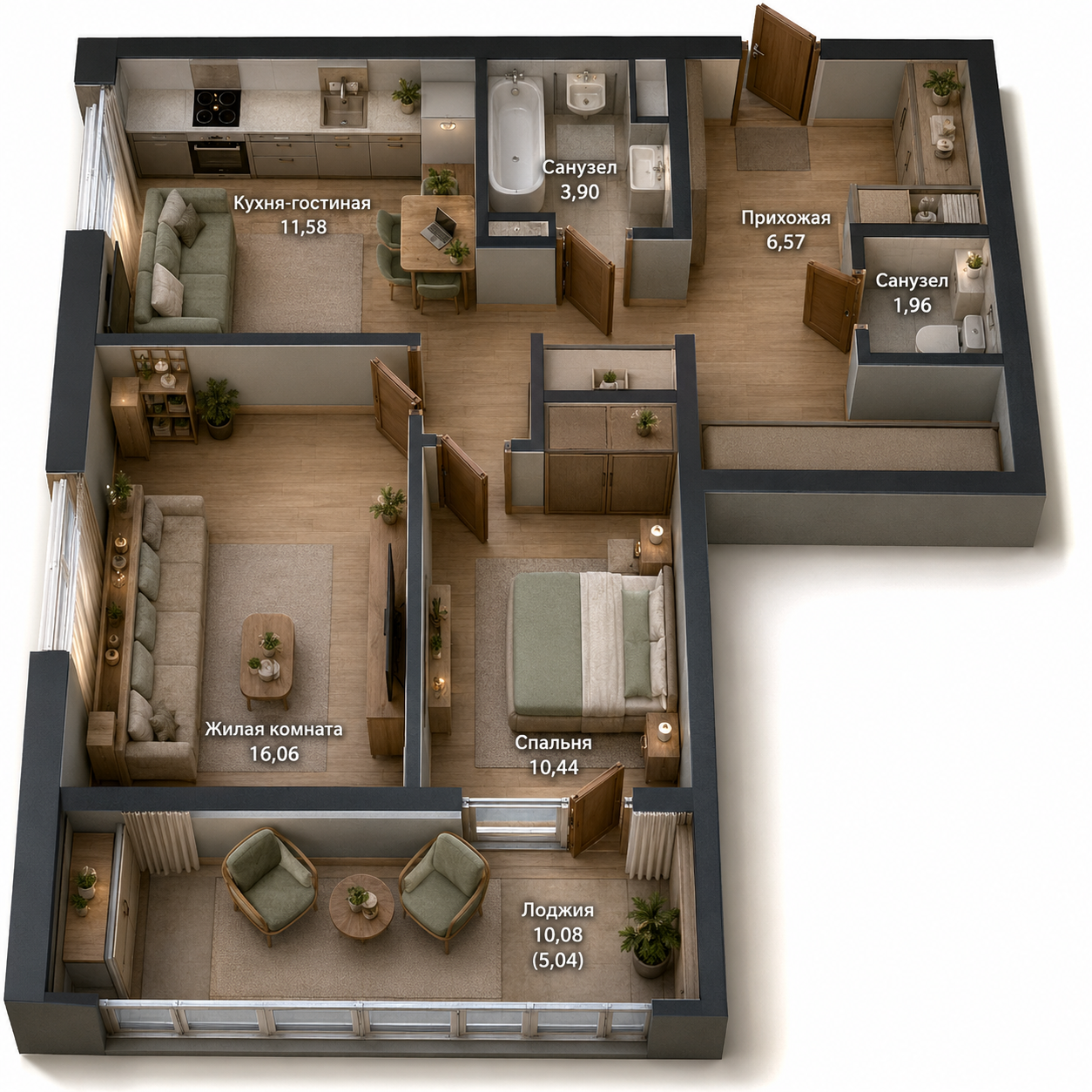 2-комнатная, 65,41 м²