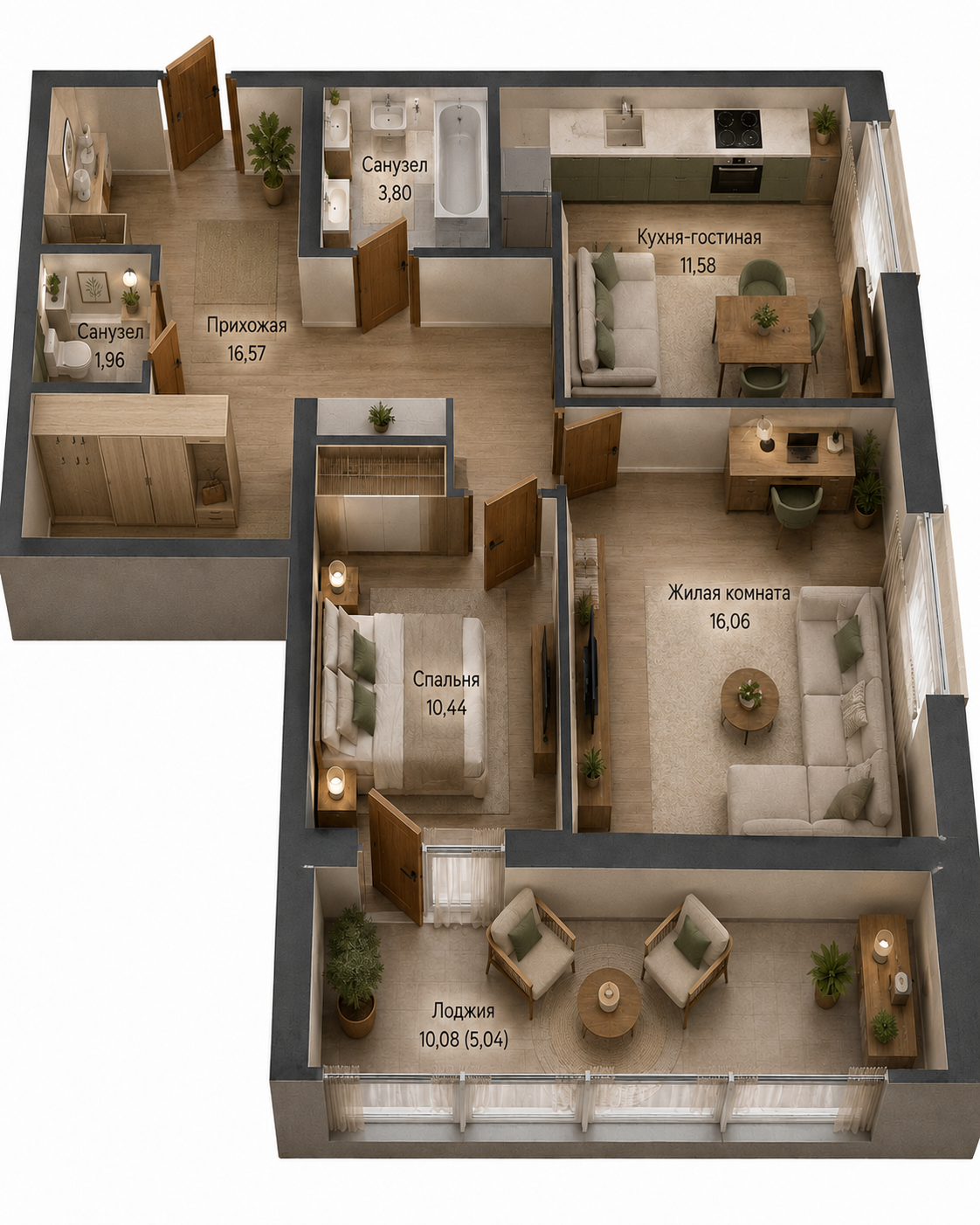 2-комнатная, 65,41 м²